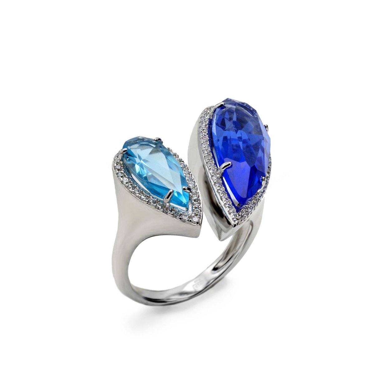 Ring - Rings with pear cut blue stones and zircons