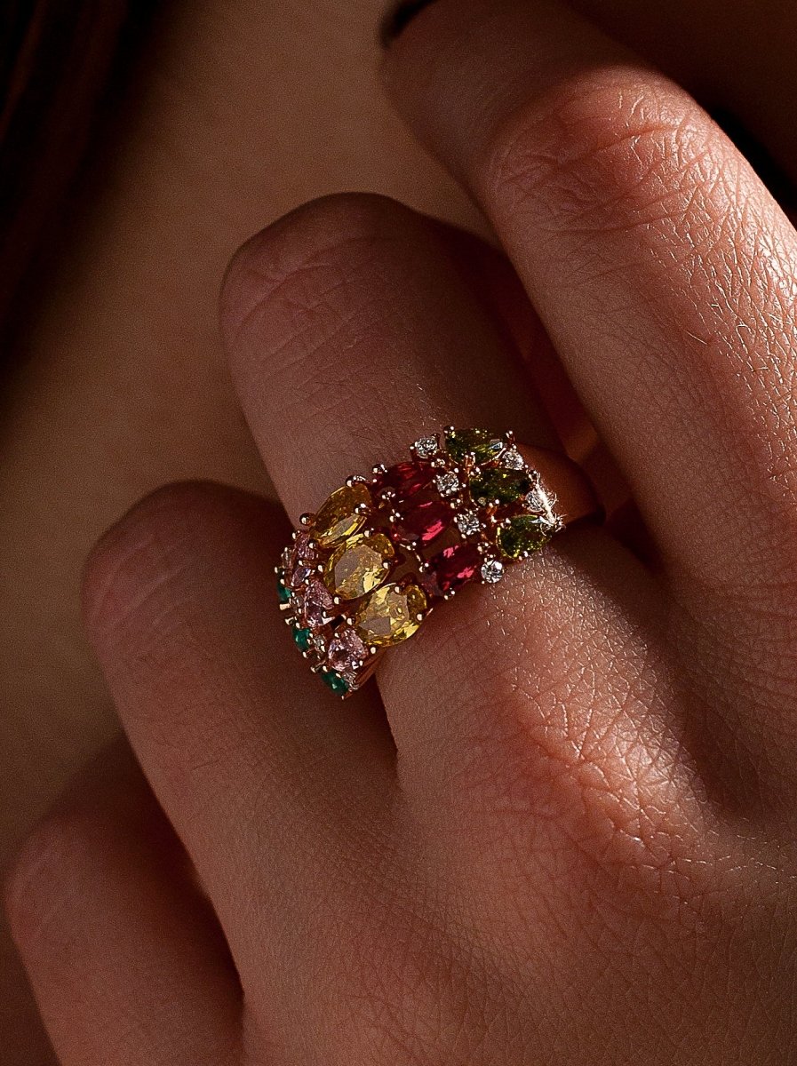 Rings with colored stones and bow in cool tones - LINEARGENT