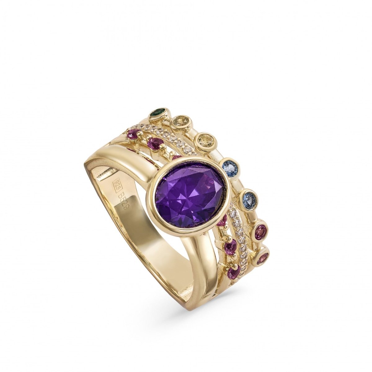 Rings with stones oval central motif purple tone - LINEARGENT