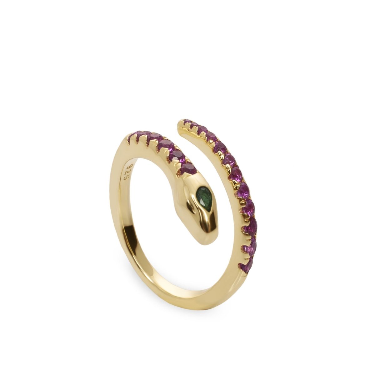 Ring - Snake silhouette design rings with purple zircons