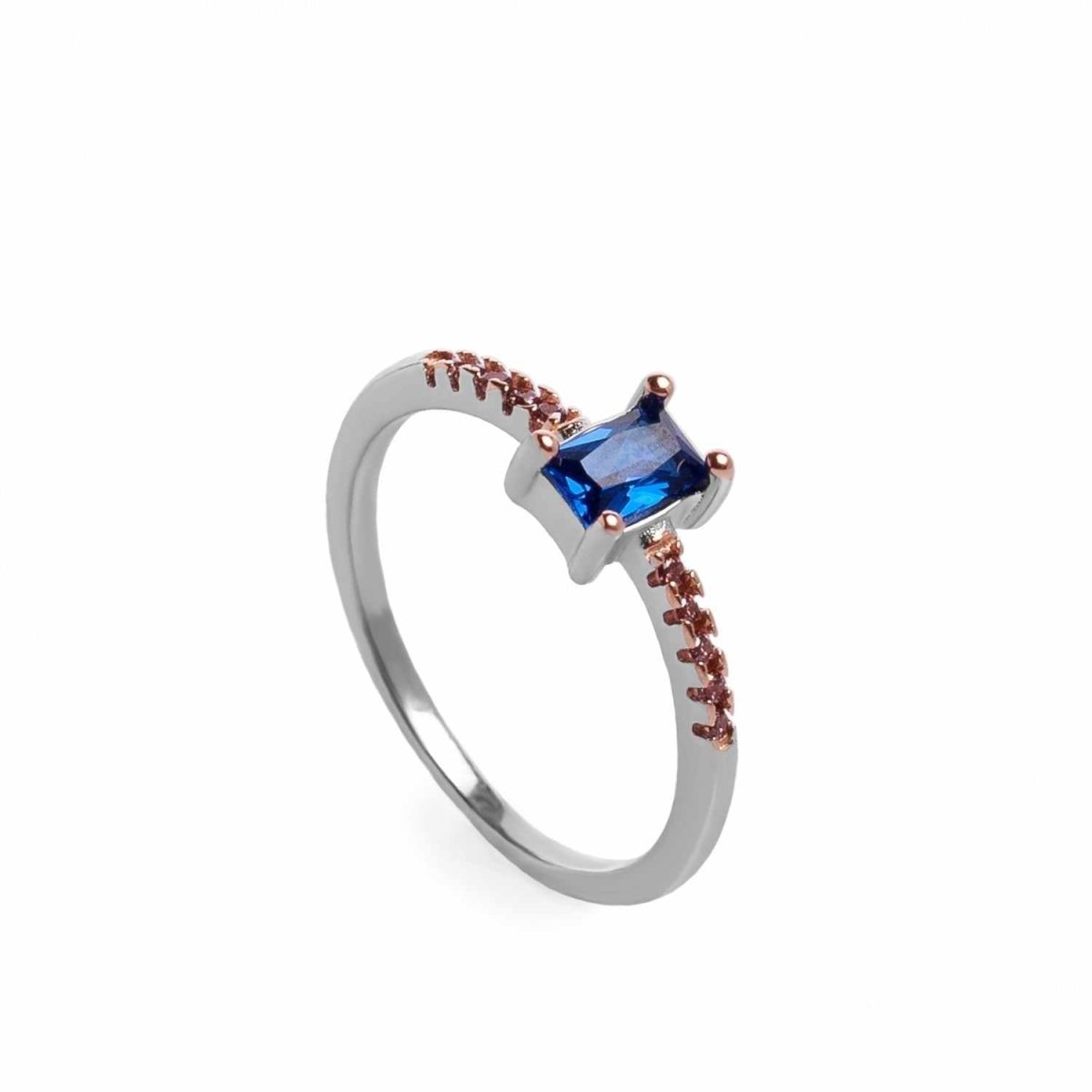 Ring - Rings - Thin rings with central rectangular design in azurite tone
