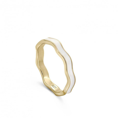 Ring - Thin silver rings white enamel curvilinear design