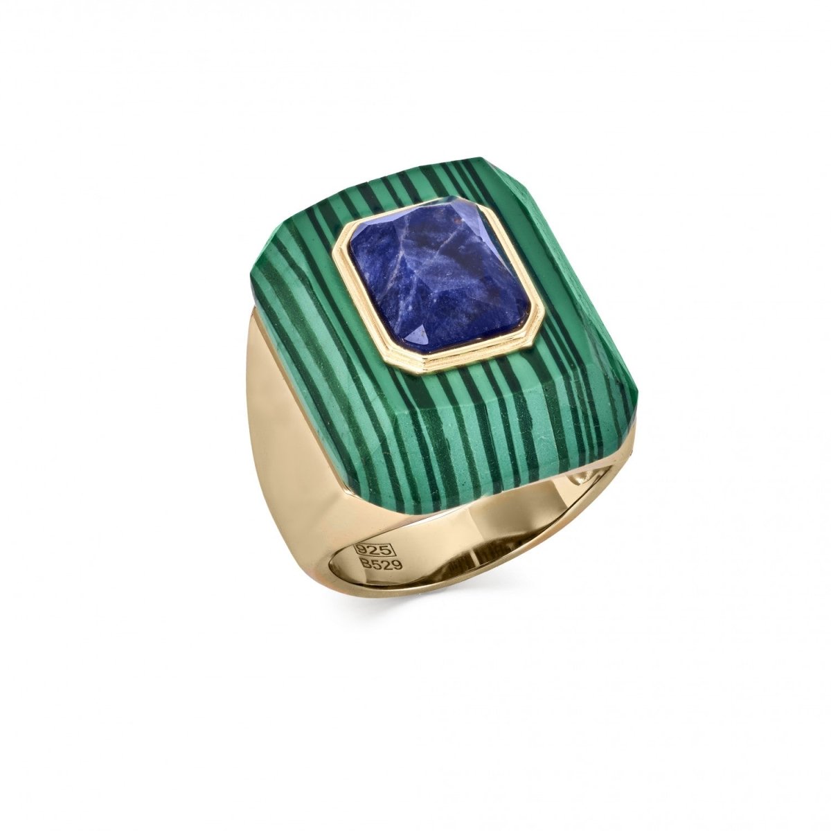 Ring - Rings with stones in green tones and central motif with navy blue stone