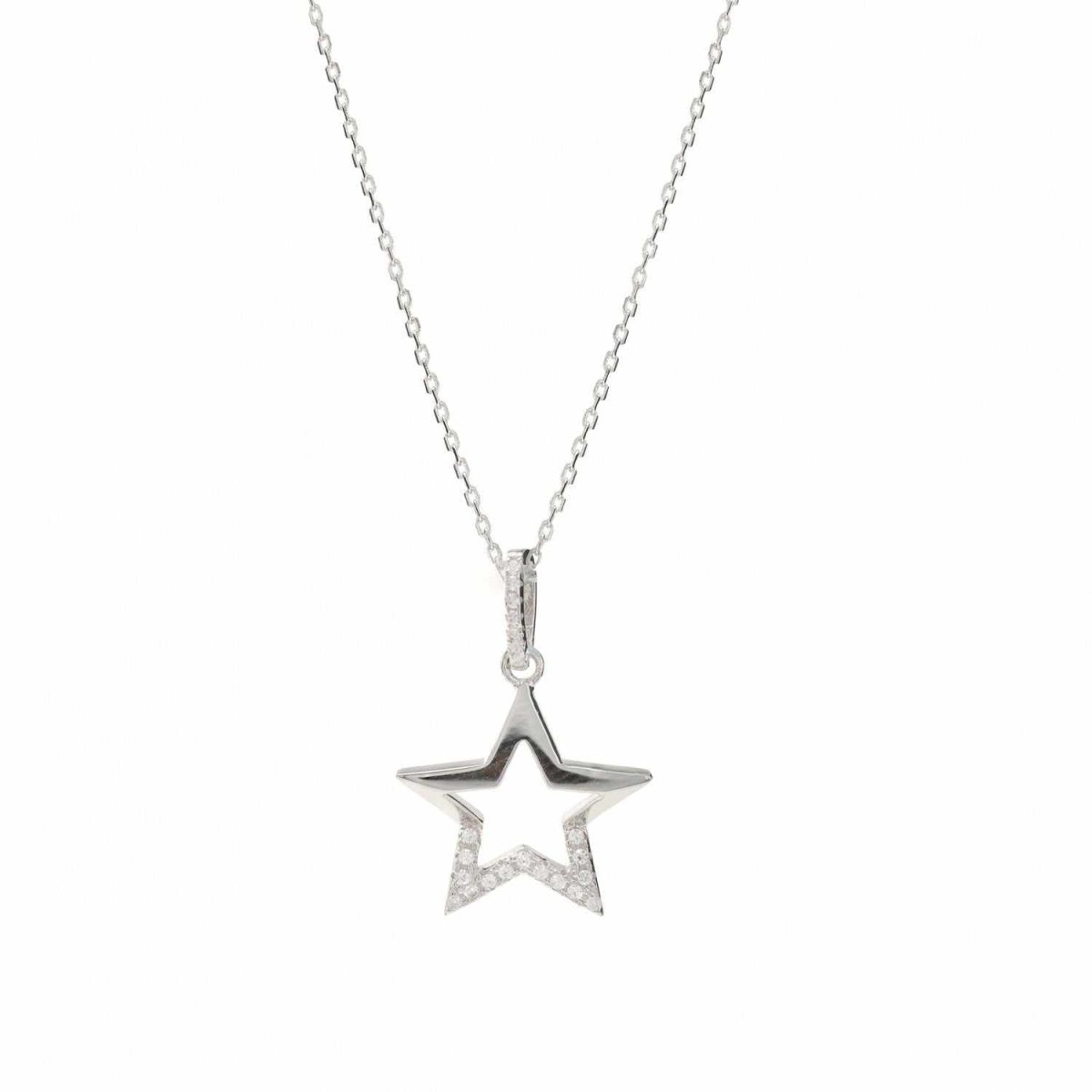 Collar · Colgante brillante  de plata con diseño de estrella  y detalle de circonitas