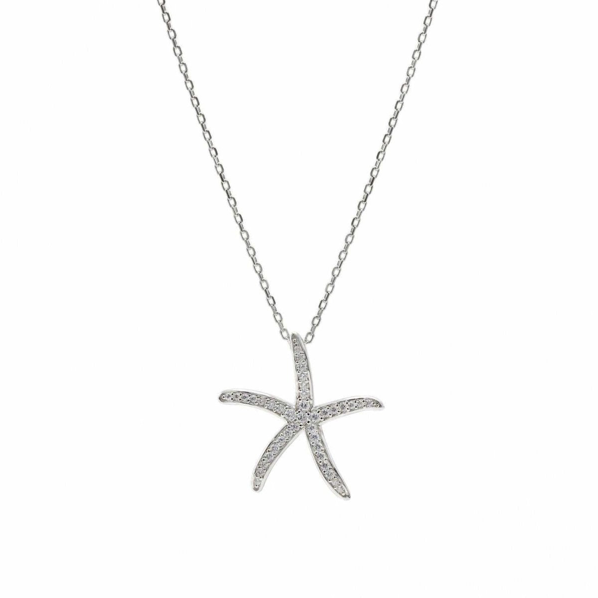 Collar · Colgante brillante de plata diseño estrella de mar circonitas