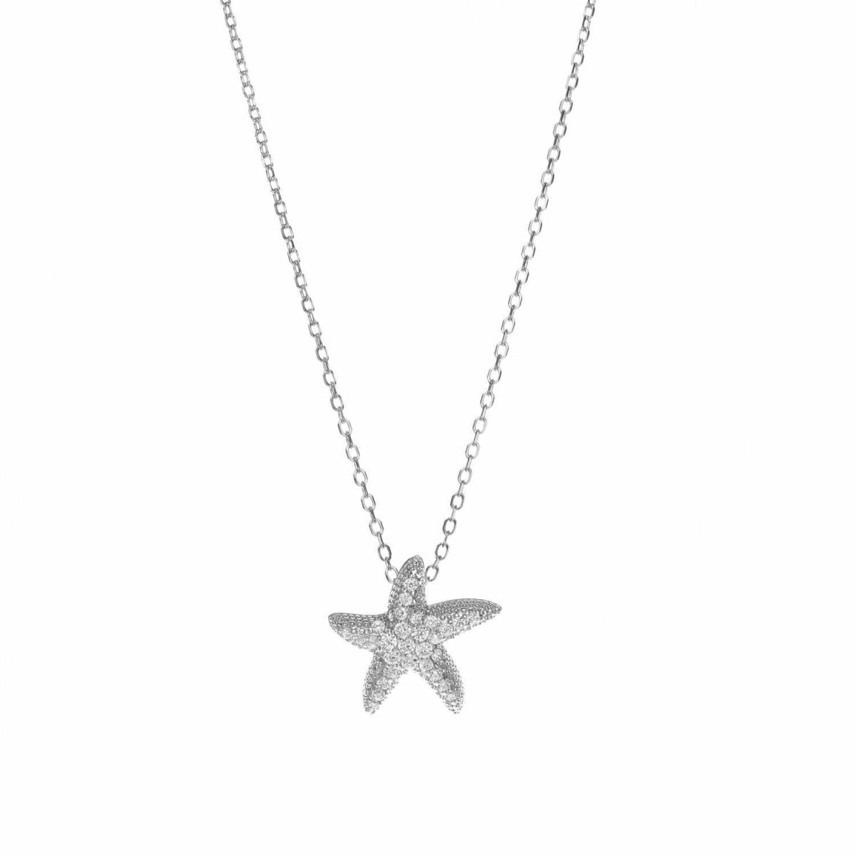 Necklace - Shiny silver pendant with starfish motif