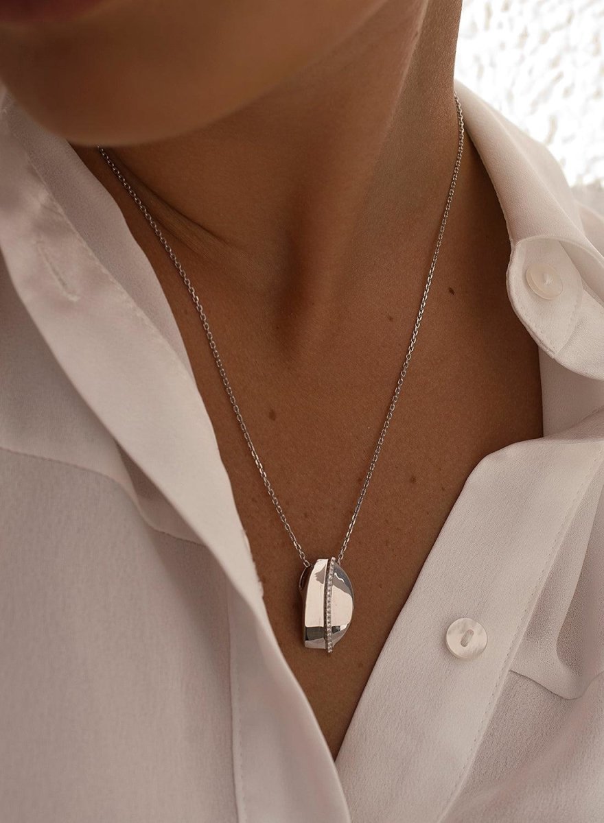 Necklace - Original pendants silver plain motif with zircons