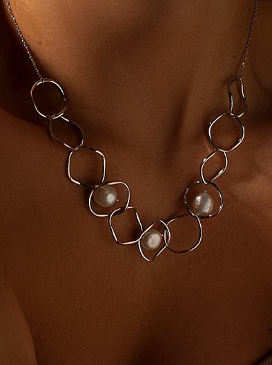 Colgante perlas de plata diseño eslabones redondos irregulares - LINEARGENT