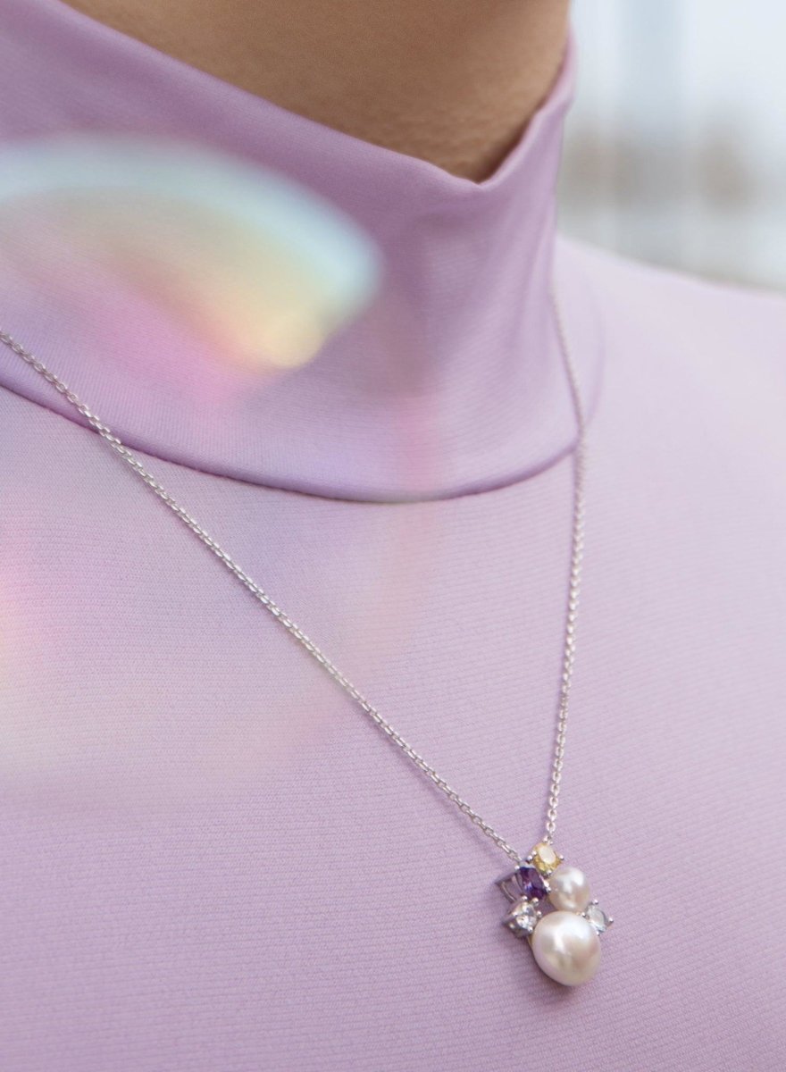 Collar · Colgante perlas en plata diseño doble perla multicolor