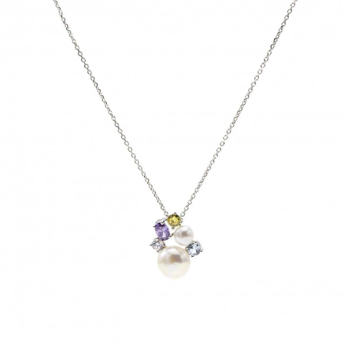Collar · Colgante perlas en plata diseño doble perla multicolor