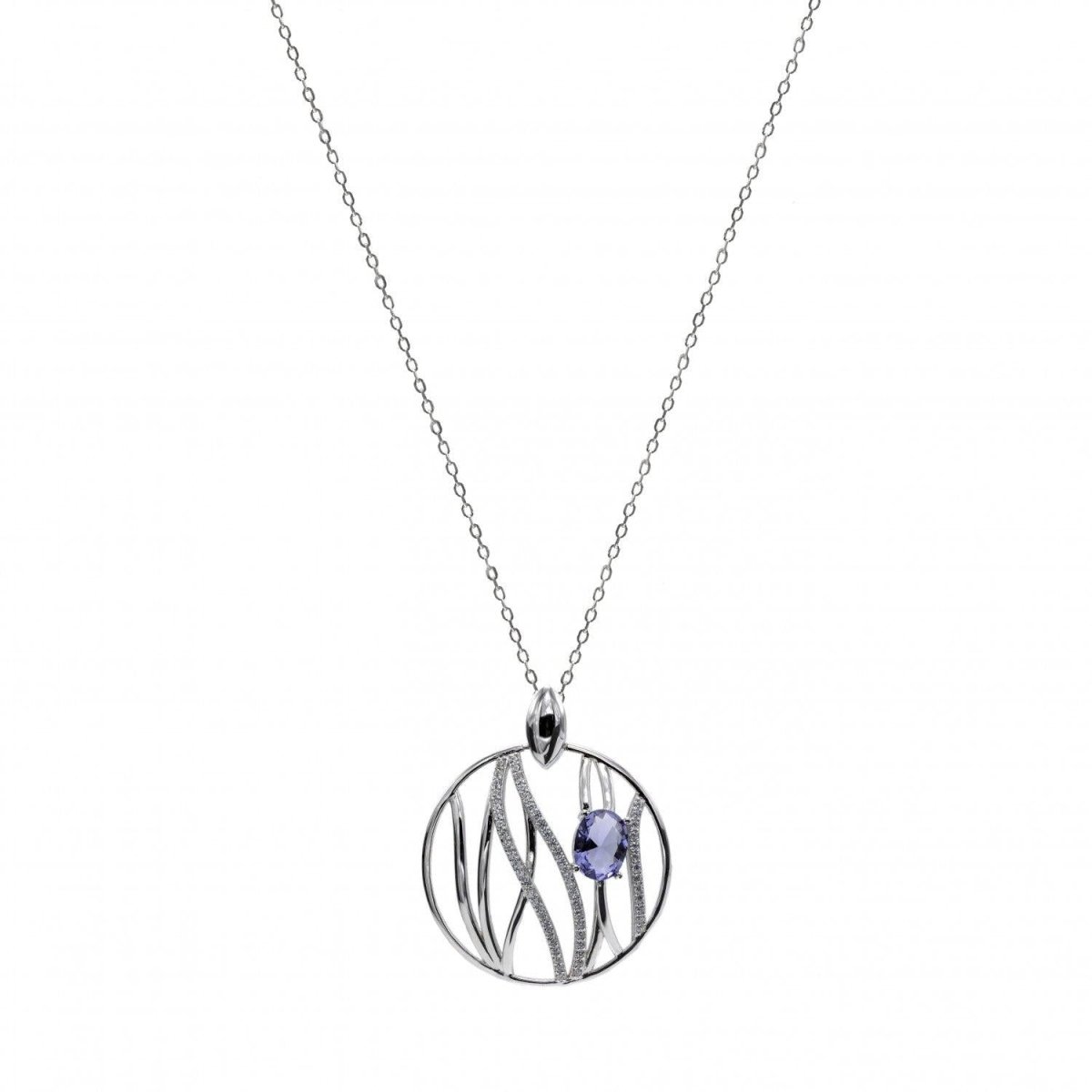 Necklace - Large silver pendants with lavender rails design
