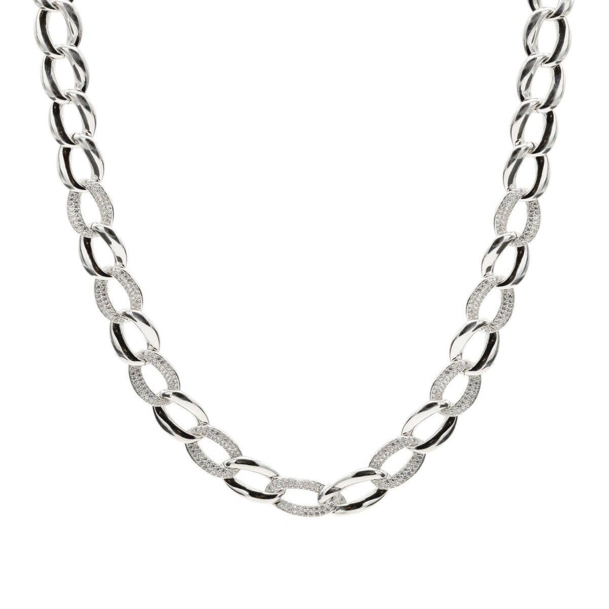 Collar cadena plata diseño eslabones y circonitas - LINEARGENT