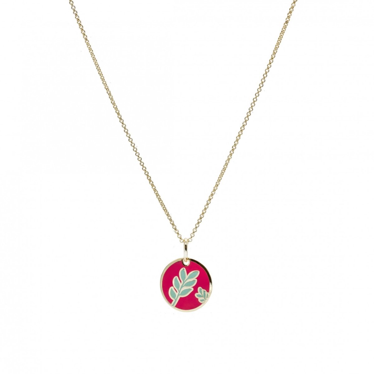 Necklace - Fuchsia pink enamel flower motif silver medal necklace