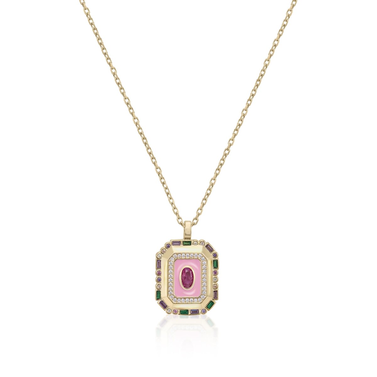 Necklace medal octagonal design with gems and enamel - LINEARGENT