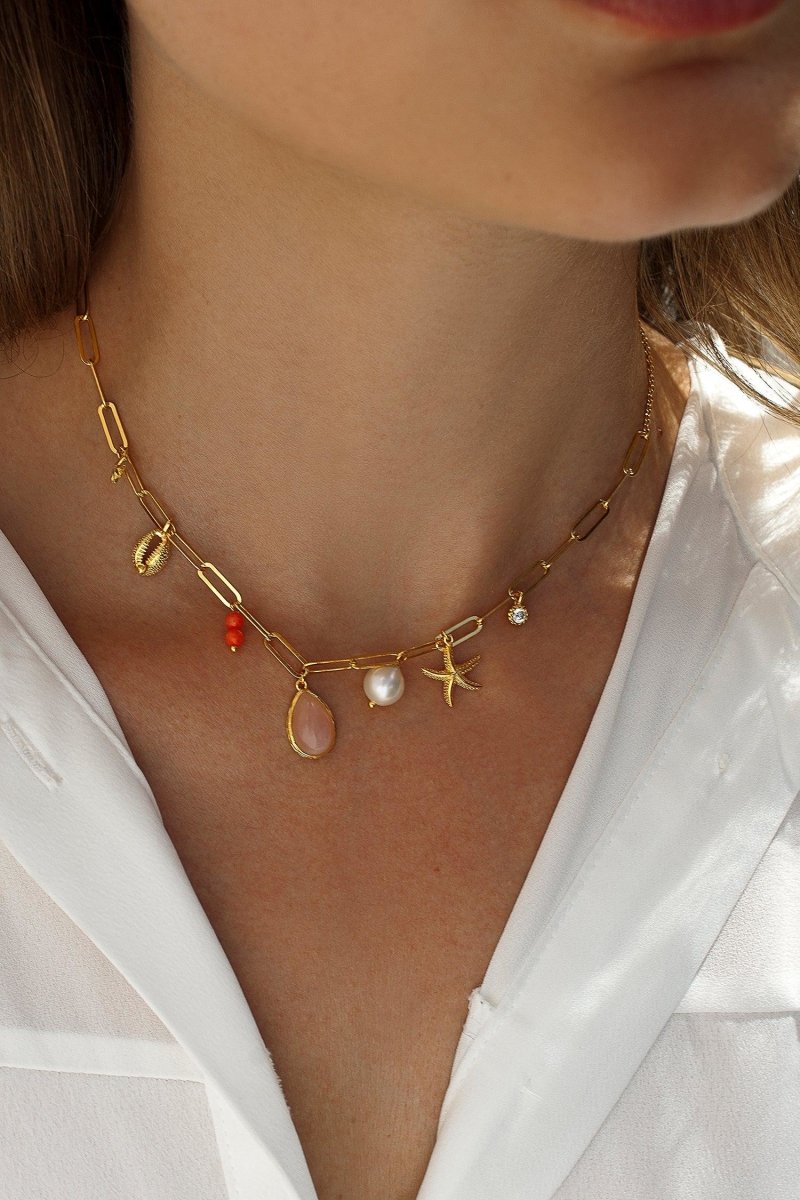 Collar · Collares con colgantes de plata con motivo marino rose quartz y coral