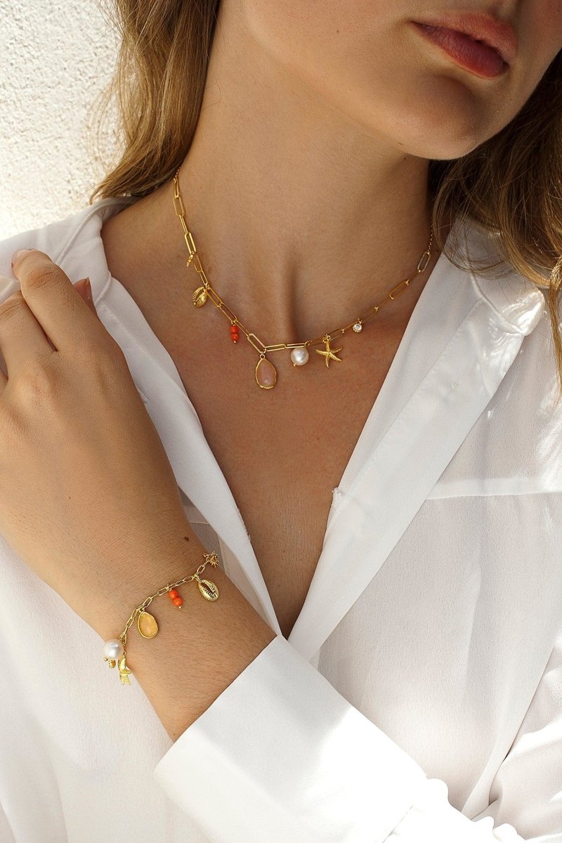 Collar · Collares con colgantes de plata con motivo marino rose quartz y coral