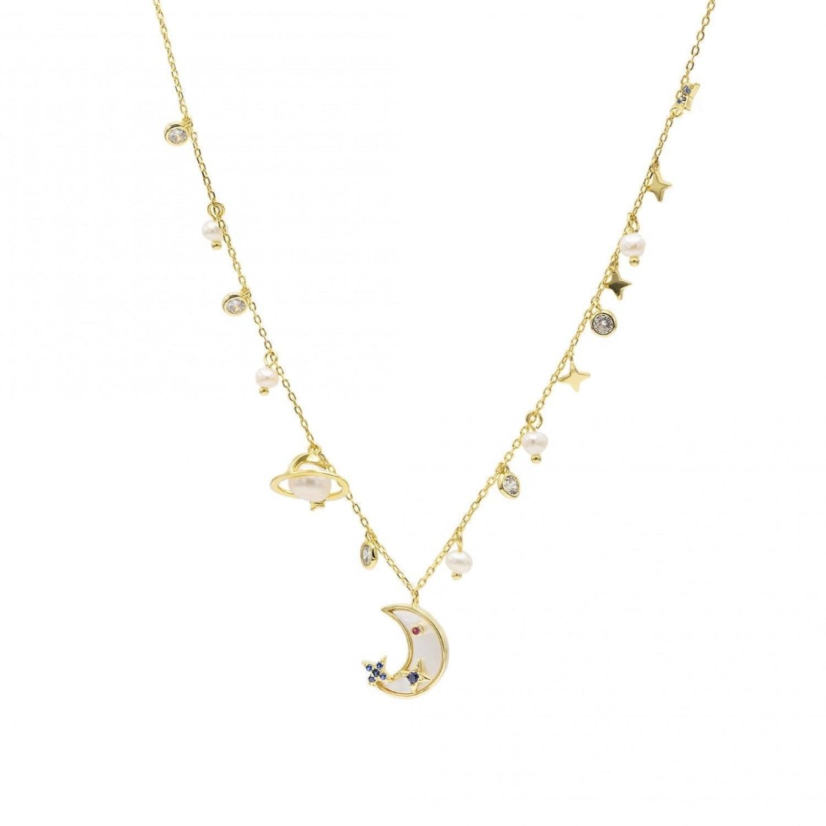 Collar · Collares con colgantes en plata baño en oro diseño perla y circonita