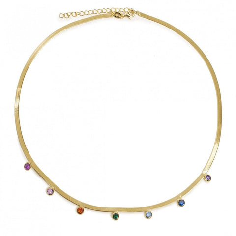 Collar · Collares cortos dorados diseño snake con gemas multicolores