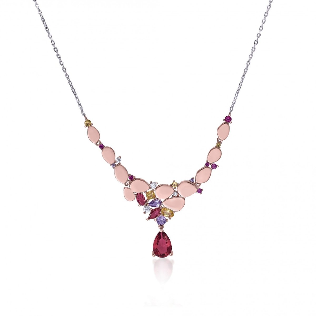 Collar · Collares con piedras de colores combinados con plata rosé
