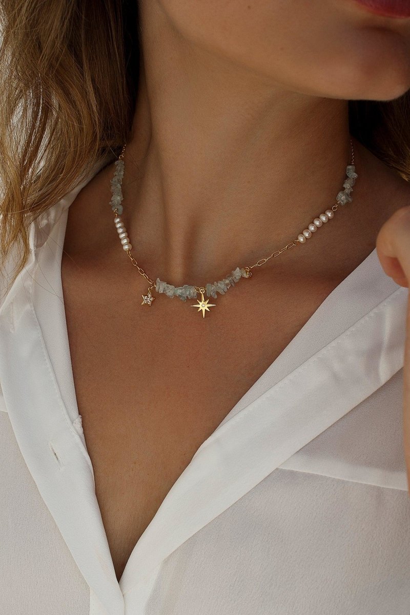 Collar · Collares con piedras de plata diseño colgante de estrella y perla