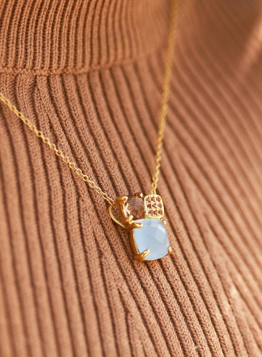 Collar · Collares con piedras en plata baño oro doble diseño en azul