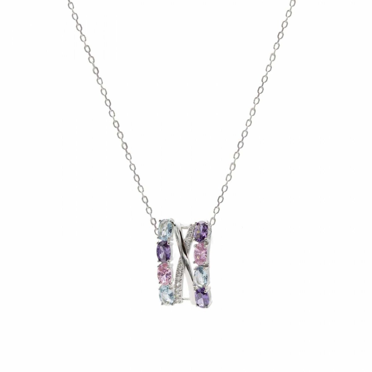 Necklace - Necklaces with stones in silver with amethyst cross design