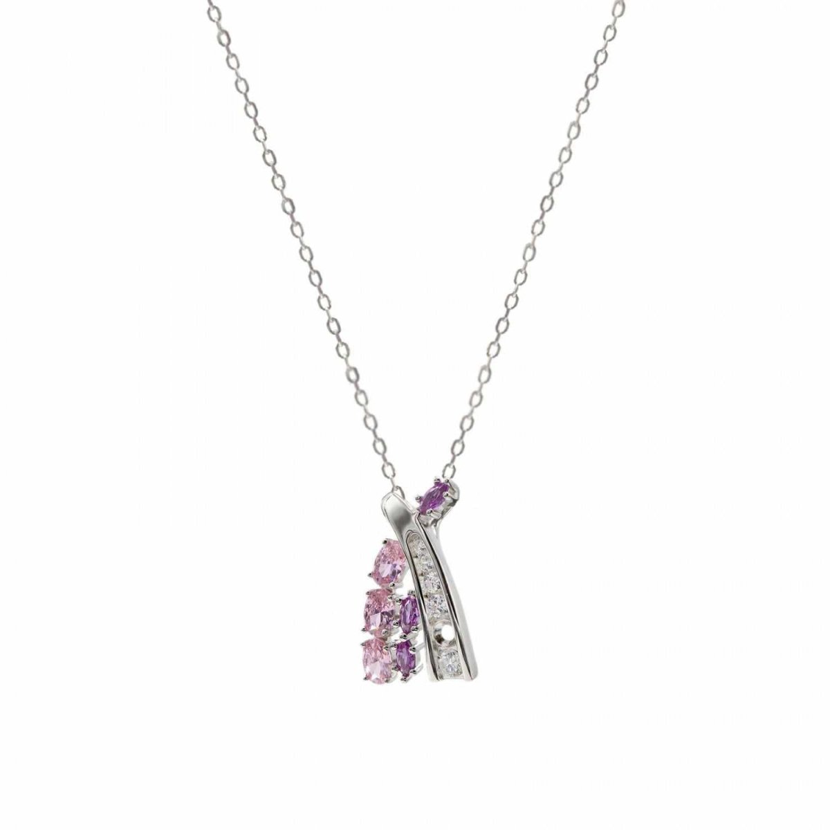 Necklace - Necklaces with stones in silver rose quartz cross design