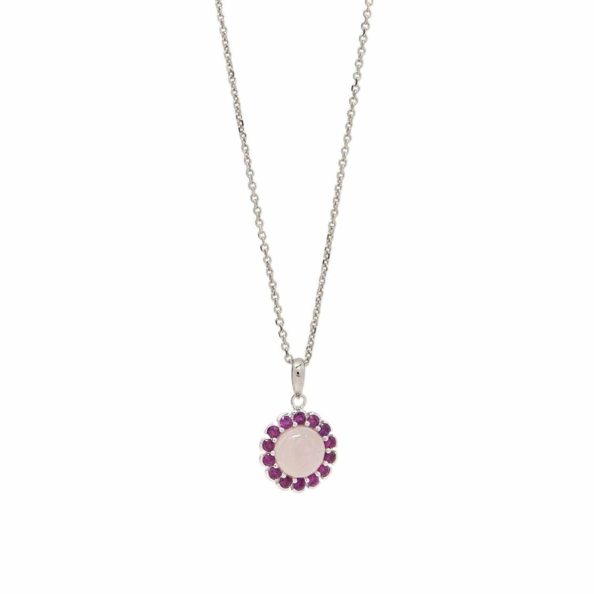 Collar · Collares con piedras en plata diseño flor cuarzo rosa