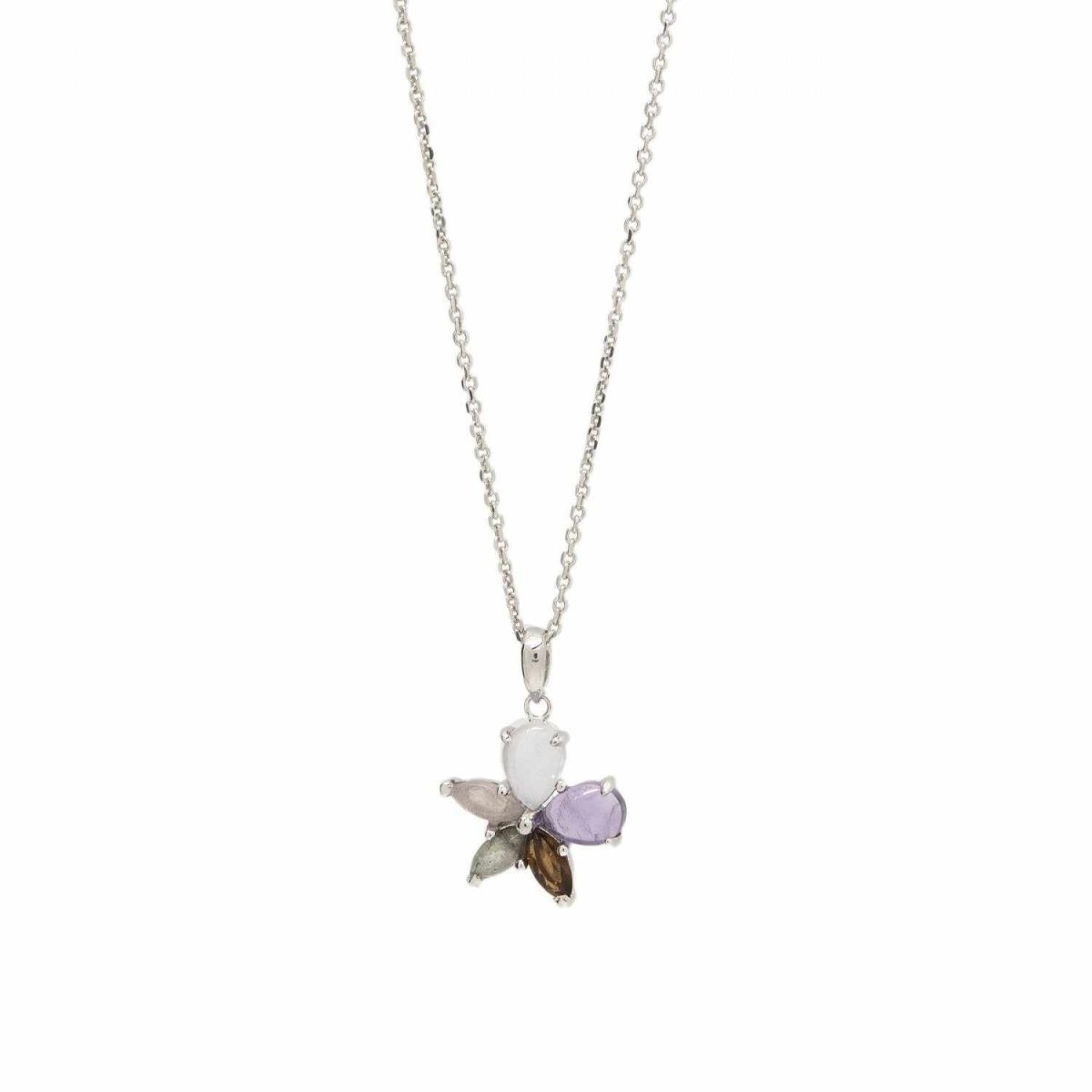 Necklace - Necklaces with stones in silver with floral design in amethyst tone
