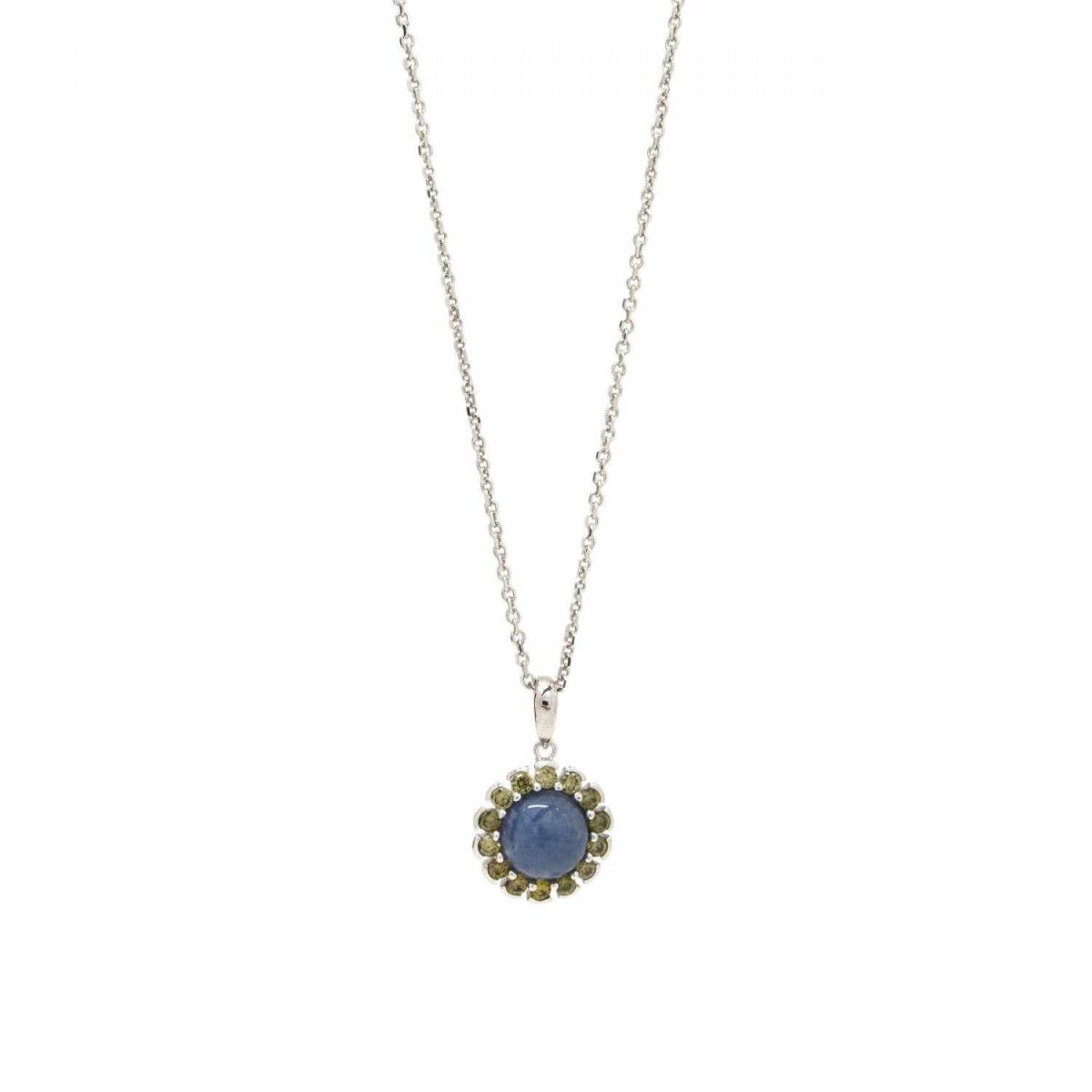 Necklace - Necklaces with stones in silver with floral design in blue sapphire tone
