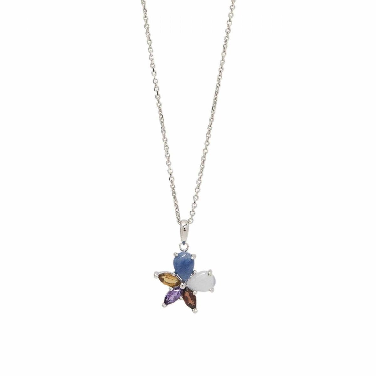 Necklace - Necklaces with stones in silver with sapphire tone floral design