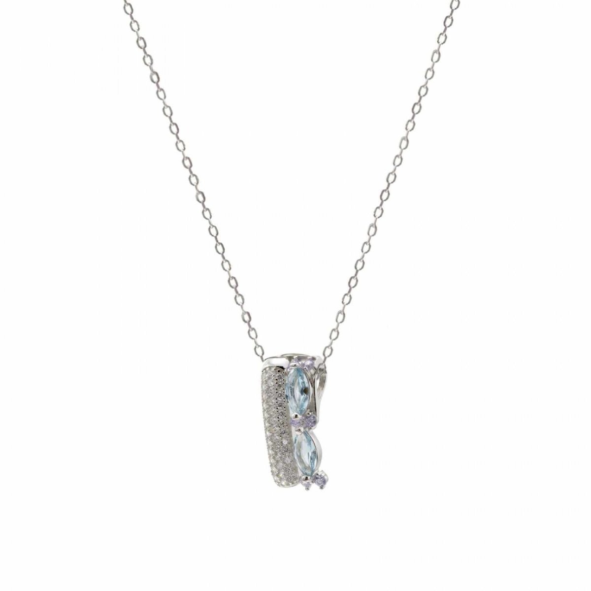Collar · Collares con piedras en plata diseño lateral circonitas talla marquesa azul