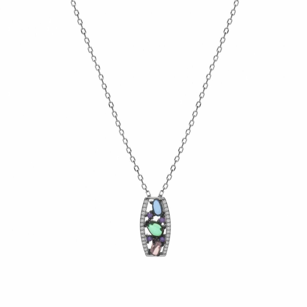 Necklace - Necklaces with stones mosaic design with zirconia stones