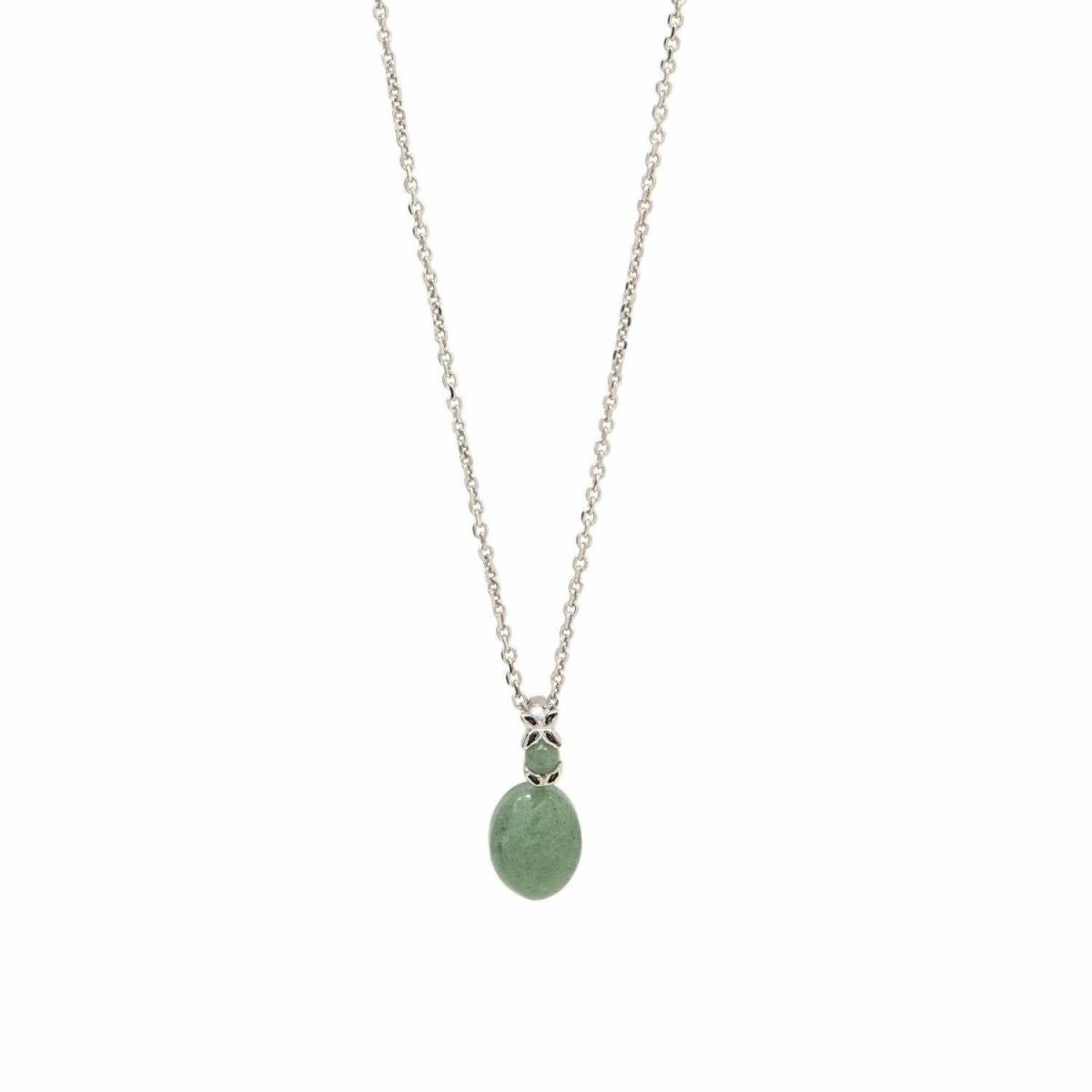 Necklace - Necklaces with stones in green jadeite silver tone