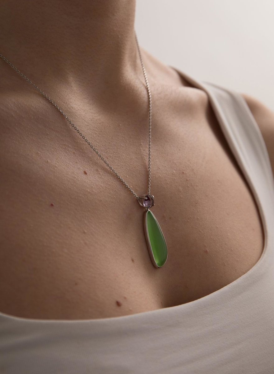 Collar · Collares con piedras plata diseño tono verde