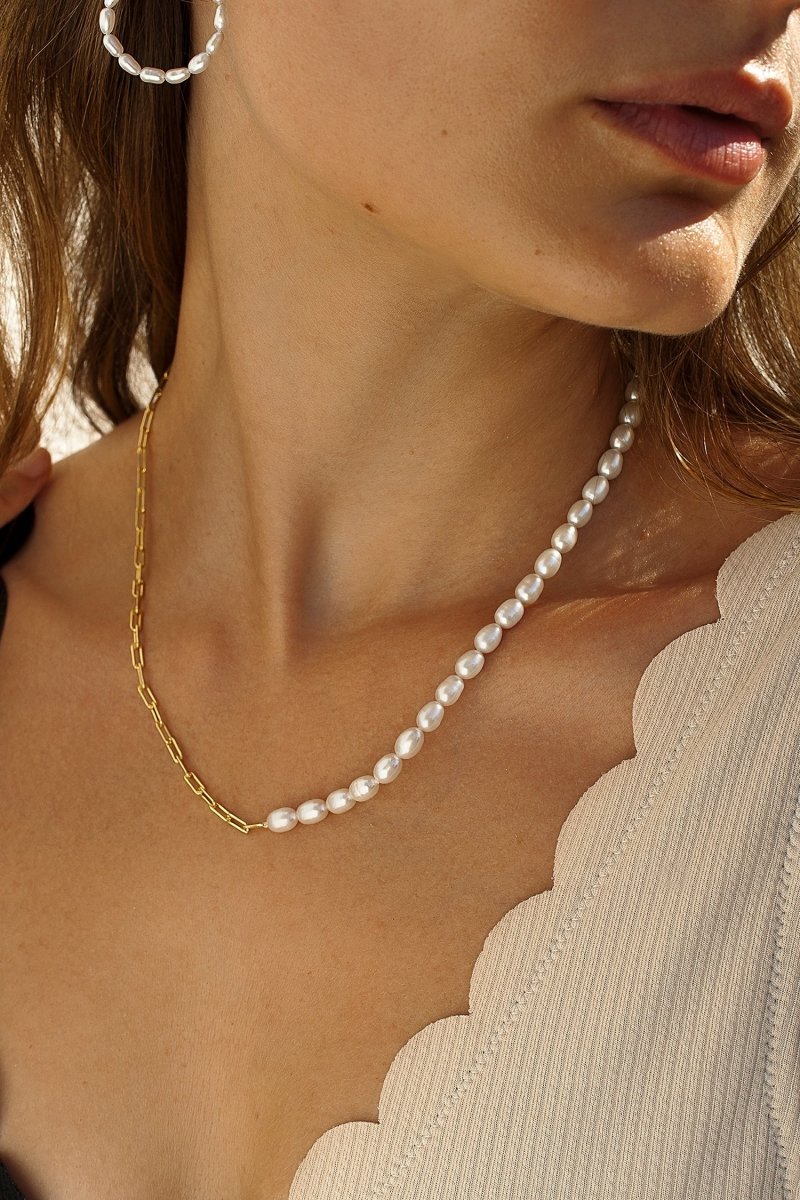 Collar · Colgante perlas diseño dividido de eslabones