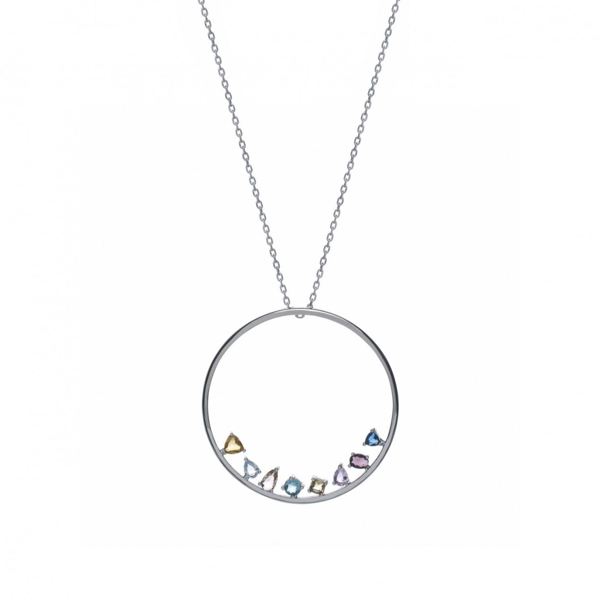 Collar · Collares de plata grandes circular con gemas disposición inferior multicolor