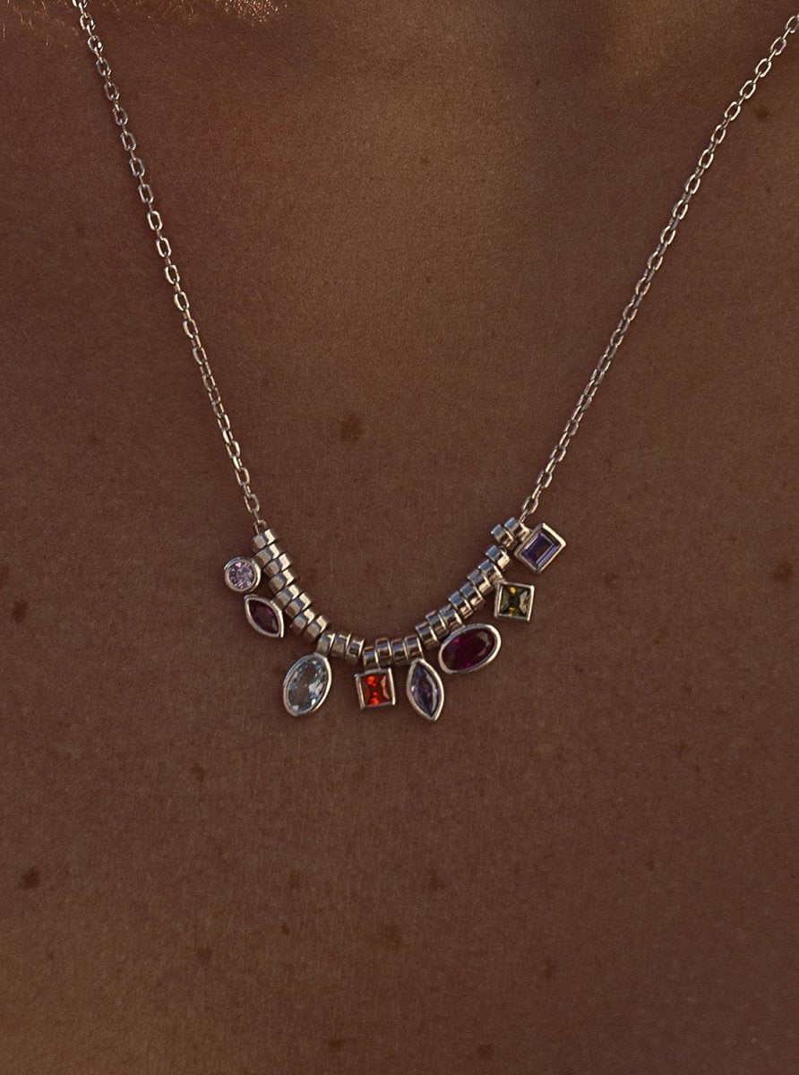 Necklaces - Original silver necklaces with multicolor geometric design