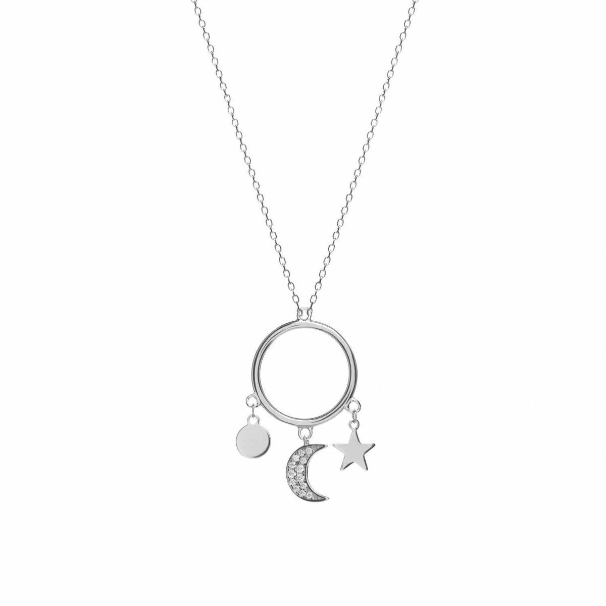 Collar · Collares plata originales diseño triple charm estrella y luna
