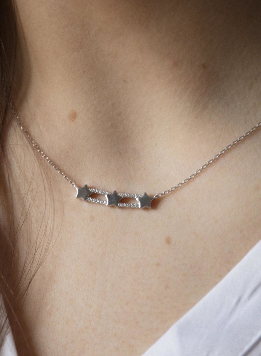 Collar · Collares plata originales diseño triple estrella con circonita