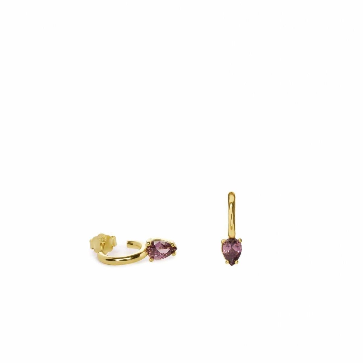 Pendiente · Pendientes aros pequeños bañados en oro diseño cuarzo adamantino perilla rojiza
