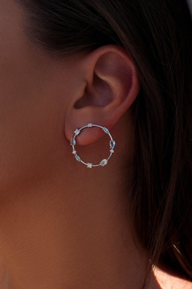Earrings - Hoop earrings with adamantine quartz in blue tones