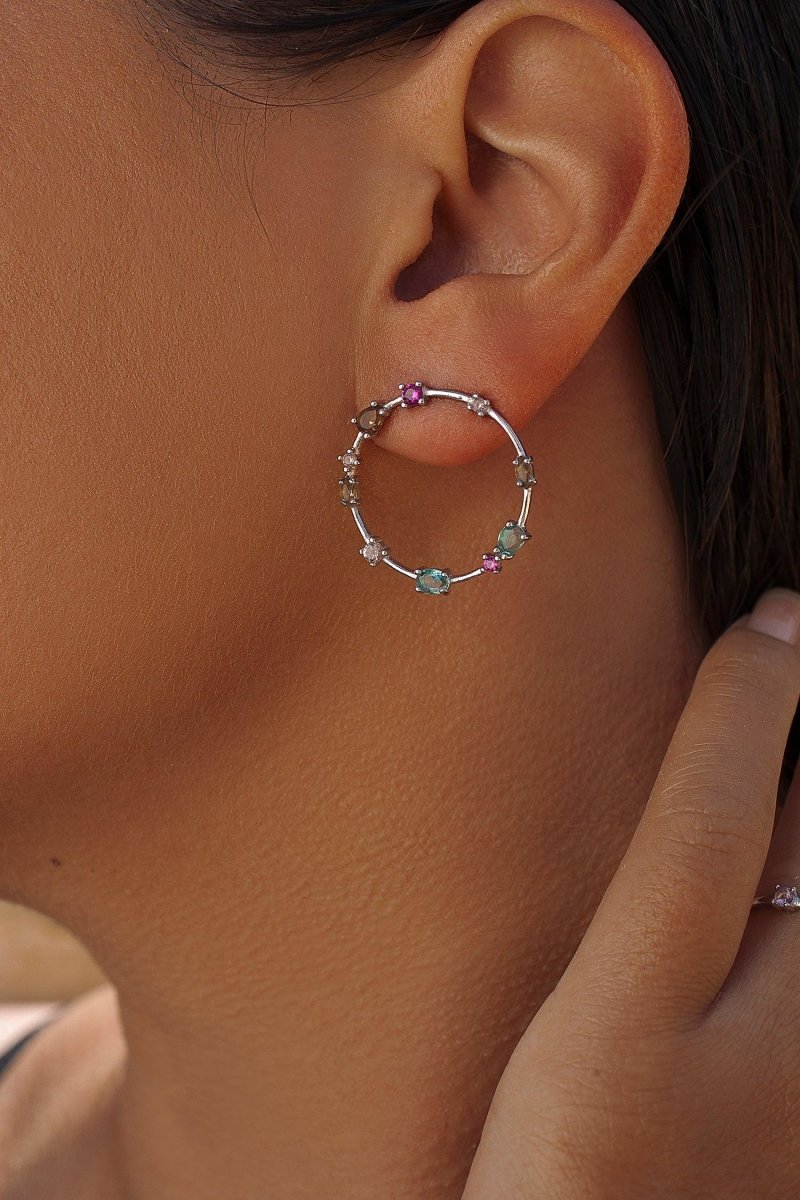 Earrings - Hoop earrings with adamantine quartz in bright tones