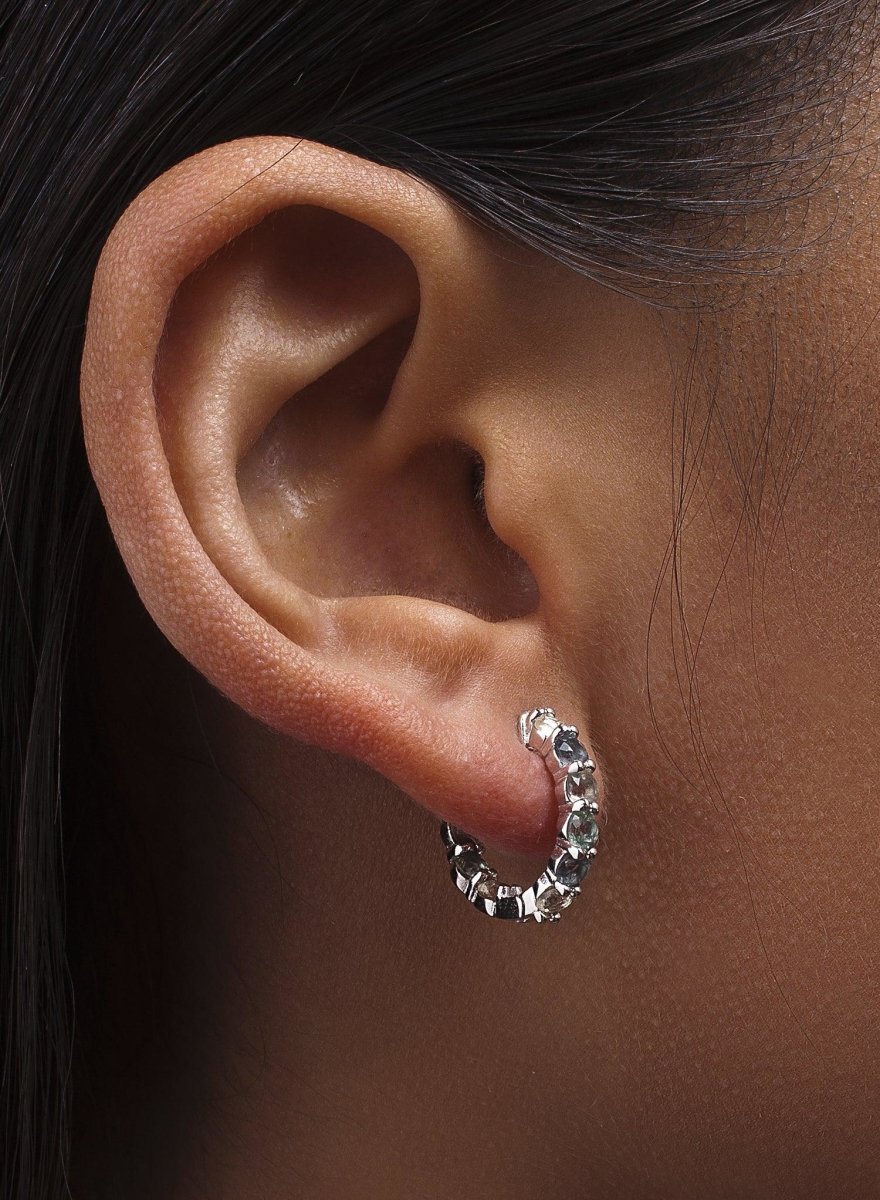 Earrings - Small hoop earrings formed by oval-shaped adamantine quartzes