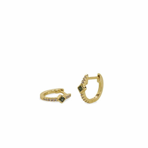 Pendiente · Pendientes aros pequeños bañados en oro diseño rombo con circonitas