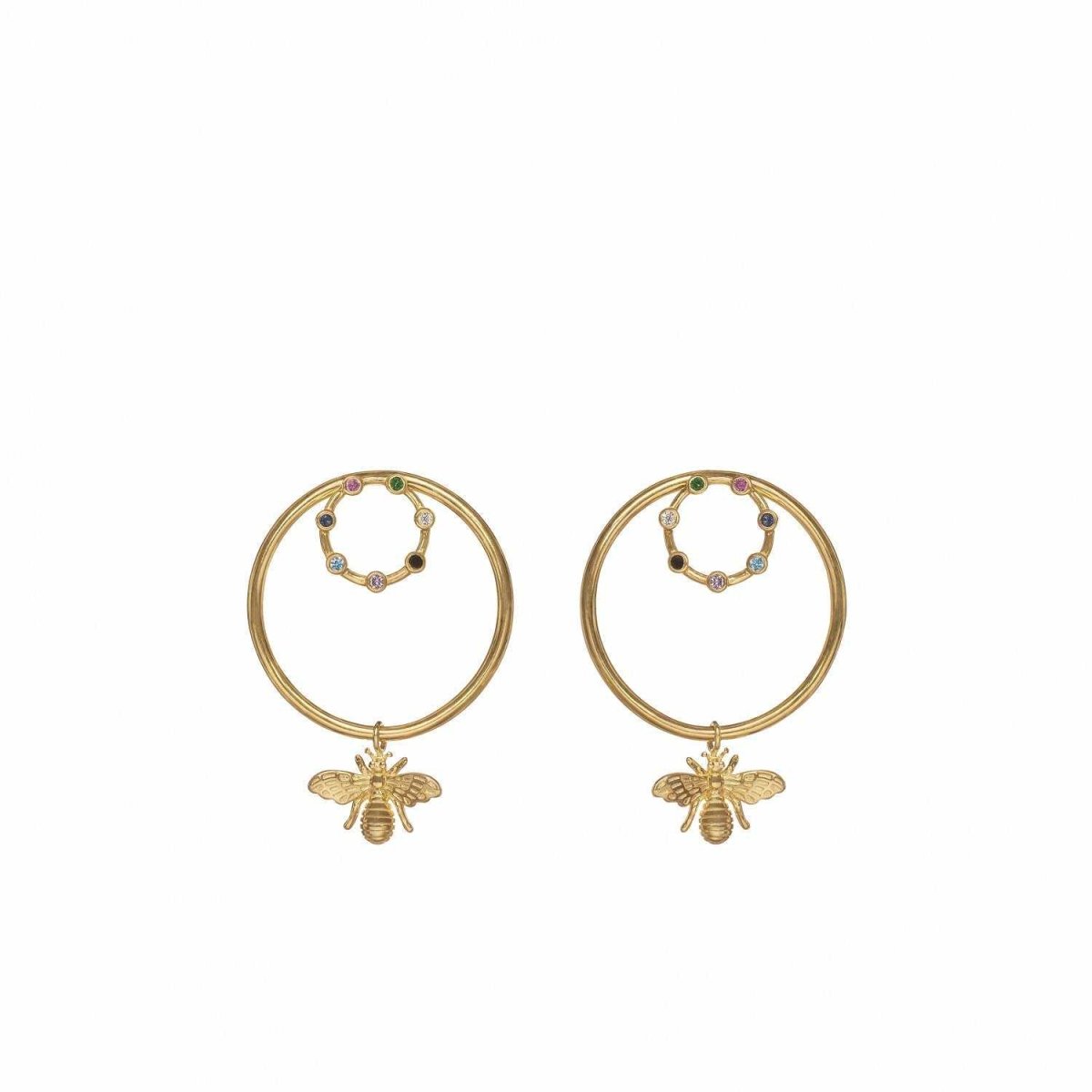 Earrings - Hoop earrings with double hoop pendants with insect charm design