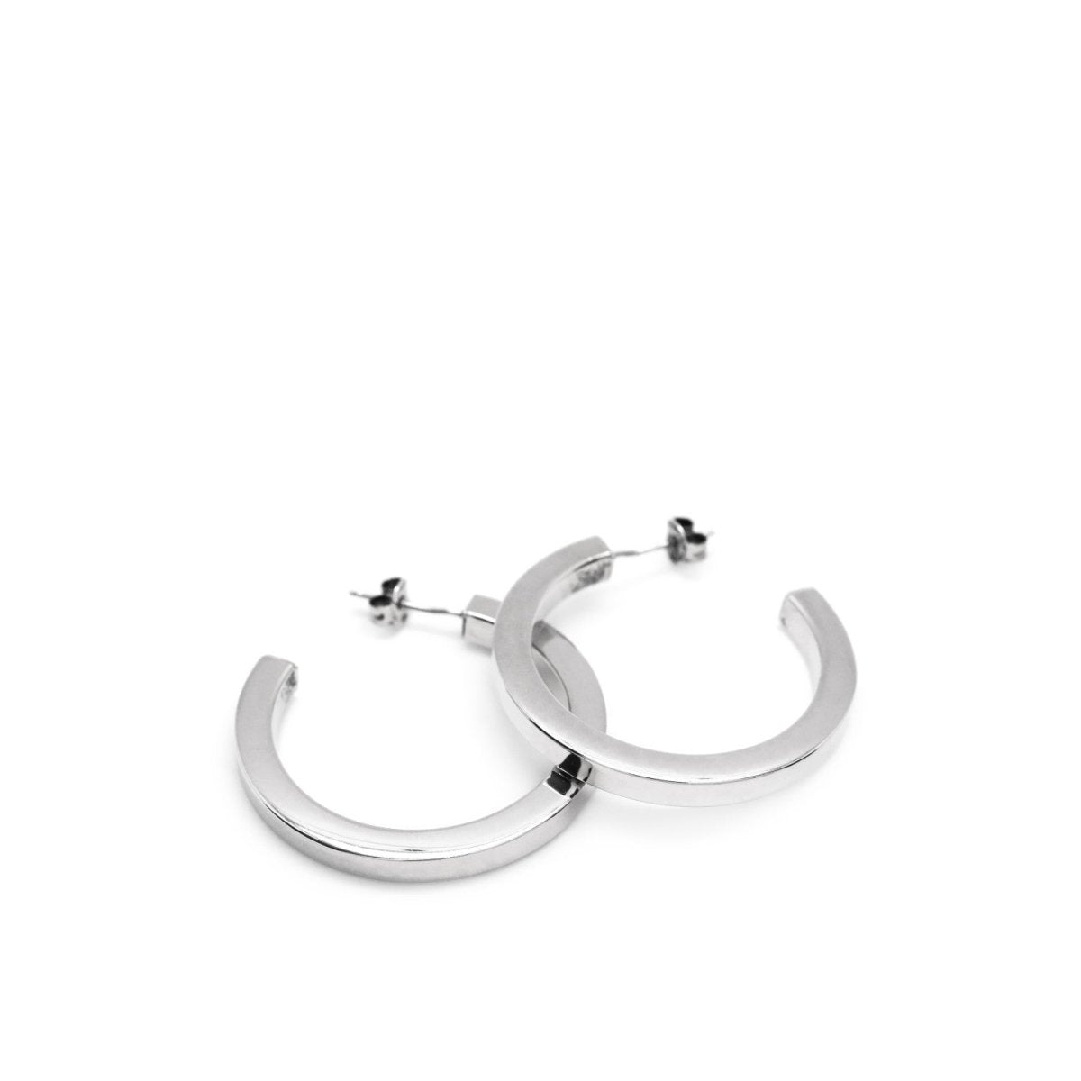 Earrings - Thick and square large silver hoop earrings