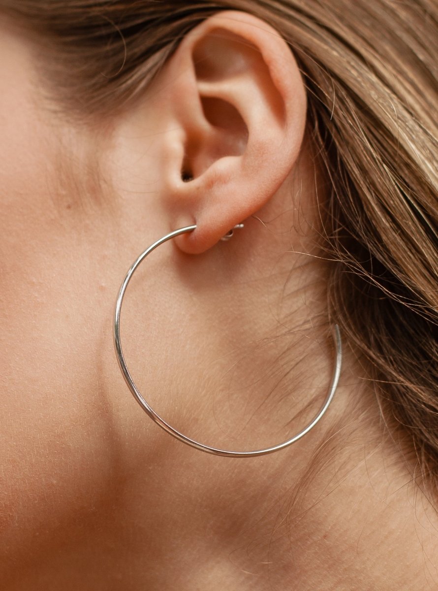 Earrings - Large flat and plain silver hoop earrings
