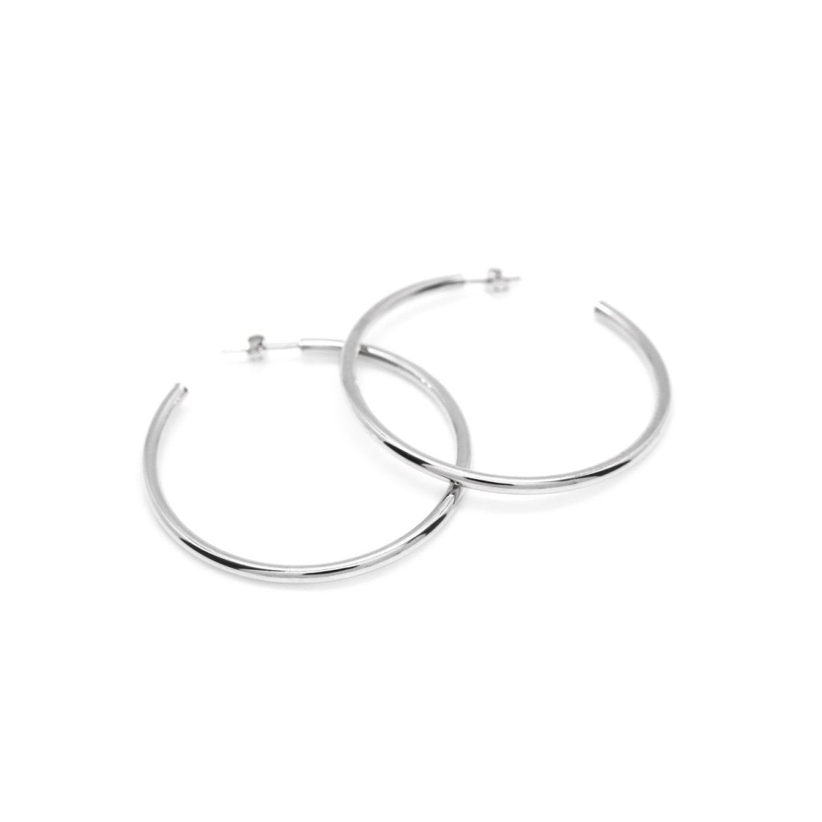 Earrings - Large round and plain silver hoop earrings