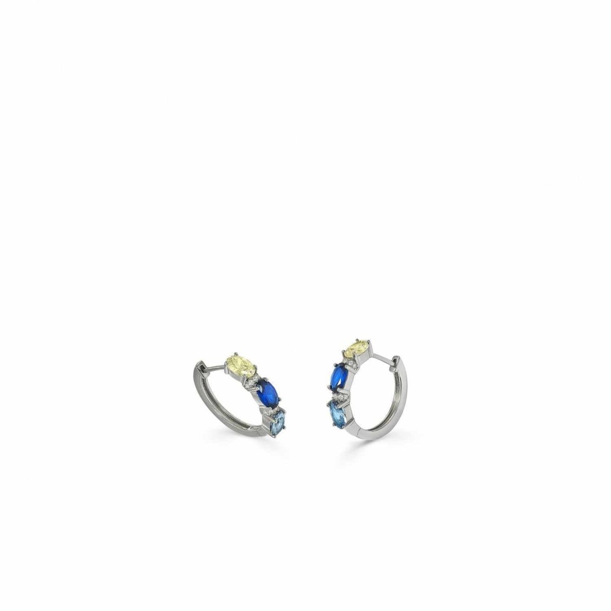 Earrings - Small silver hoop earrings with blue design